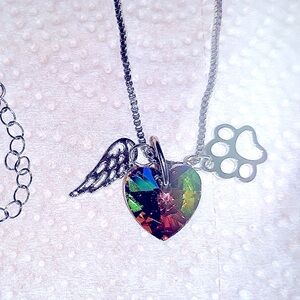 NEW Unique Necklace Angel Wing Pet Paw Heart Memorial Hand Crafted 18"-22"in NWT